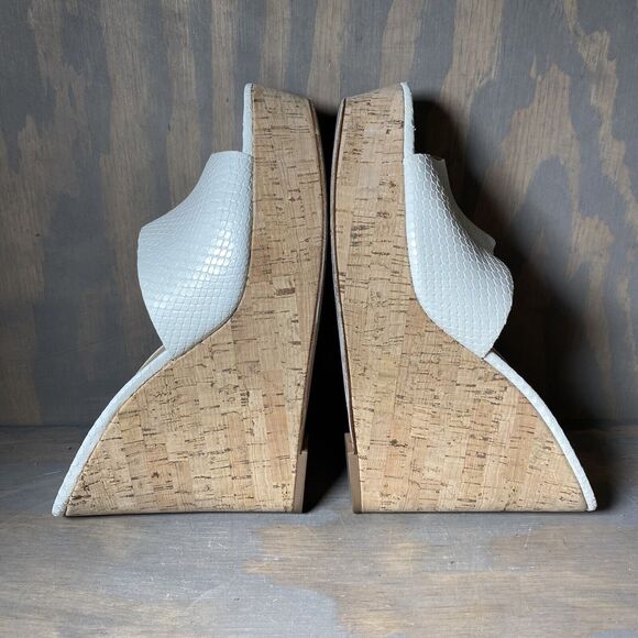 Veronica Beard Dali Python-Embossed Heels Cork Platform Wedge Mules Womens 10 - Picture 8 of 12